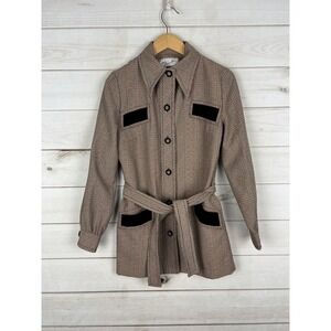 Vintage Vincenti Jacket Womens 14 Glen Plaid Belted Shirt Jacket Button 70s